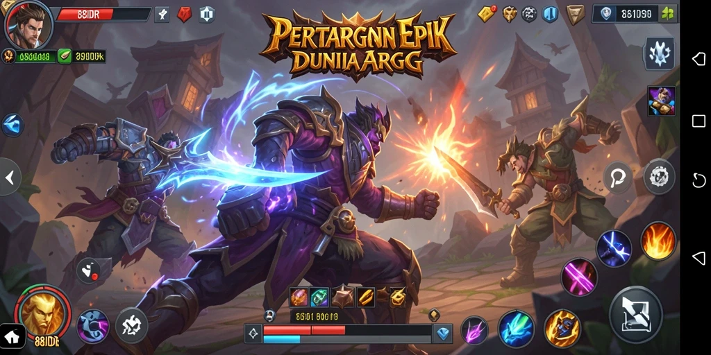 Screenshot gameplay <strong>88IDR</strong> menampilkan pertarungan epik dalam dunia fantasi.