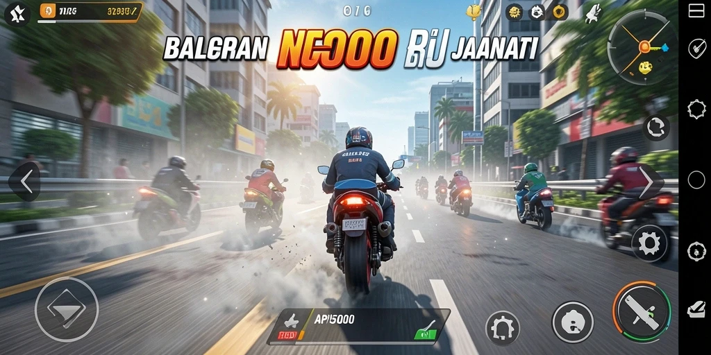 Screenshot gameplay API5000 menampilkan balapan motor yang mendebarkan.