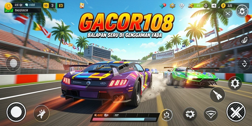 Tangkapan layar gameplay GACOR108 yang menunjukkan balapan mendebarkan.