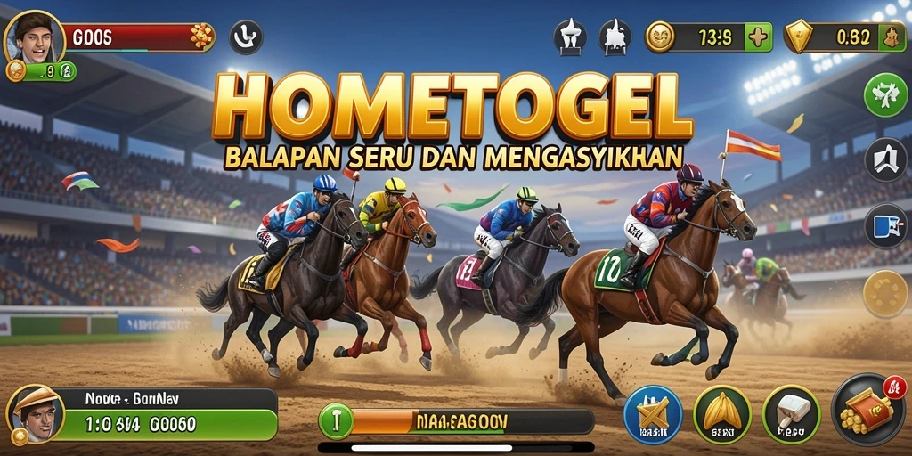 Screenshot gameplay HOMETOGEL dengan balapan mendebarkan dan mobil cepat.