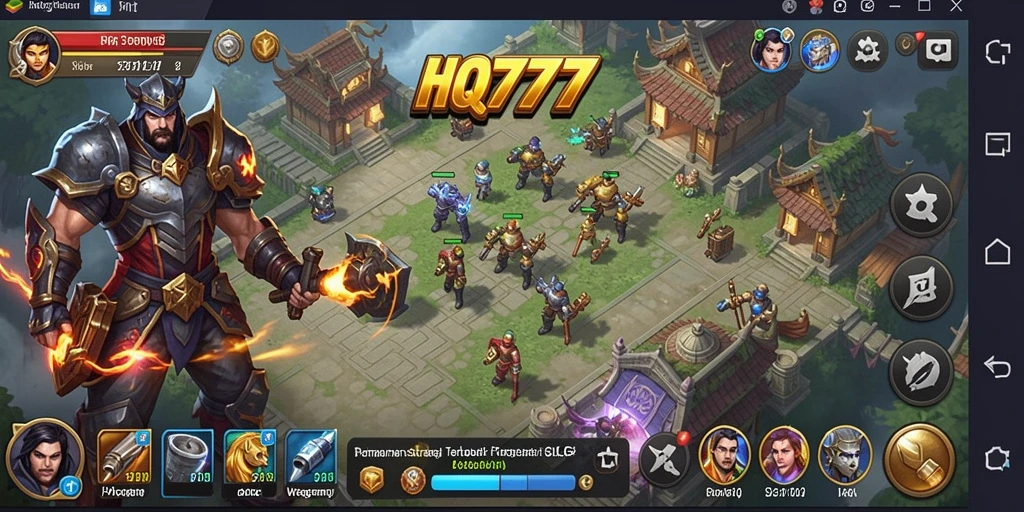 Screenshot gameplay HQ777 menampilkan pertempuran strategi yang intens.
