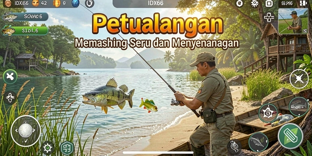 Tampilan screenshot IDX66 menampilkan gameplay memancing yang seru dan menarik.