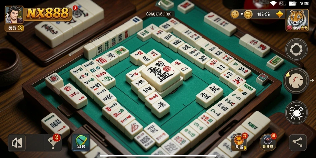 Screenshot gameplay NX888 menampilkan antarmuka Mahjong yang menarik.