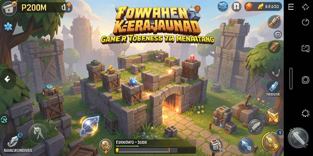 Screenshot P200M menampilkan aksi pertahanan yang intens dalam Tower Defense.