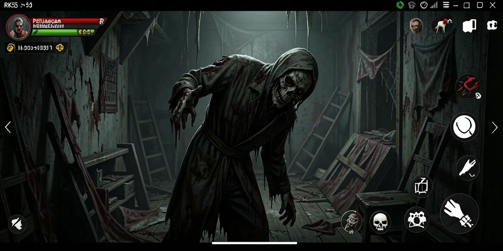 Tampilan gameplay menyeramkan dengan nuansa gelap dan menegangkan.