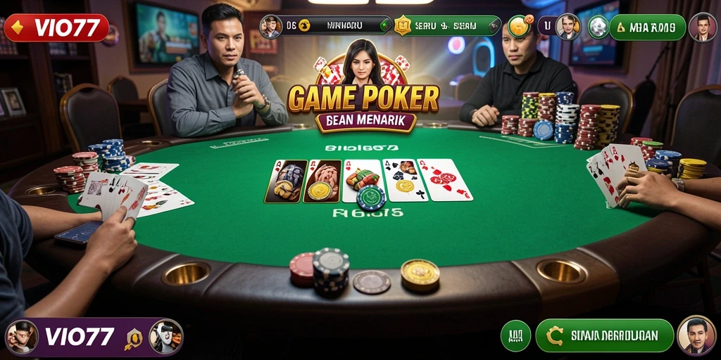 Tampilan gameplay poker yang menegangkan di VIO77.